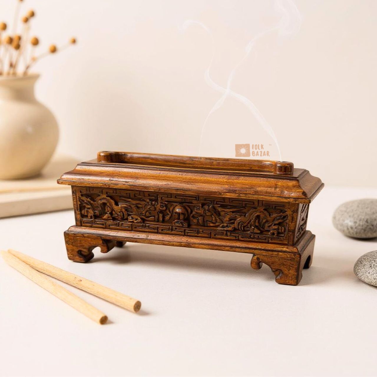 Wooden Incense Burner with Lid